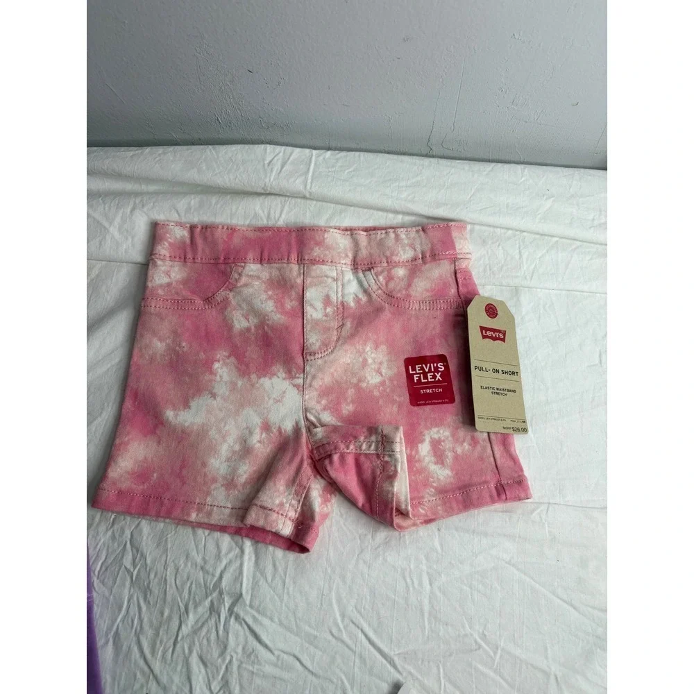 Levi's Flex Kids Girls Pink Tie Dye Pull On Shorts Elastic Waist Stretch Size 5